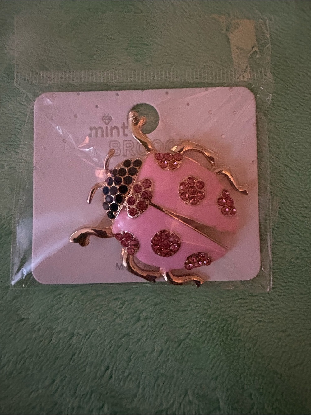 Pink Crystal Ladybug Brooch